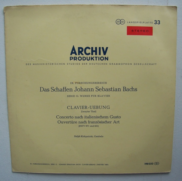 Johann Sebastian Bach (1685-1750) • Clavier-Uebung, zweyter Teil LP • Ralph Kirkpatrick