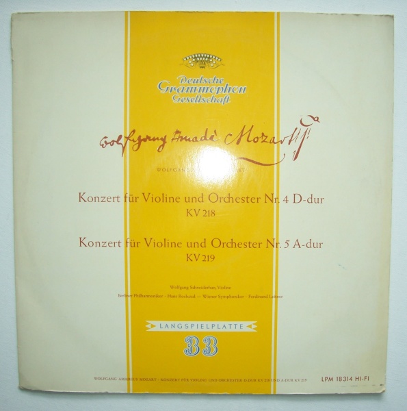 Wolfgang Schneiderhan: Mozart (1756-1791) • Konzerte für Violine 4 & 5 LP