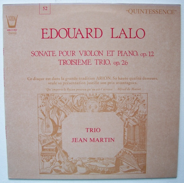 Edouard Lalo (1823-1892) - Sonate pour violon et piano op. 12 LP - Trio Jean Martin