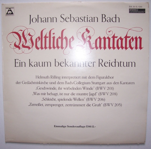 Johann Sebastian Bach (1685-1750) • Weltliche Kantaten LP • Helmuth Rilling