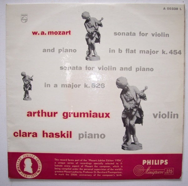 Mozart (1756-1791) • Sonatas for Violin LP • Clara Haskil & Arthur Grumiaux