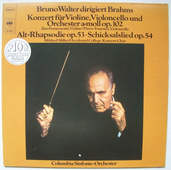 Bruno Walter dirigiert Brahms: Konzert für Violine, Violoncello und Orchester LP