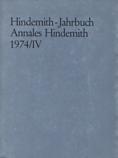 Hindemith-Jahrbuch • Annales Hindemith 1974 / IV
