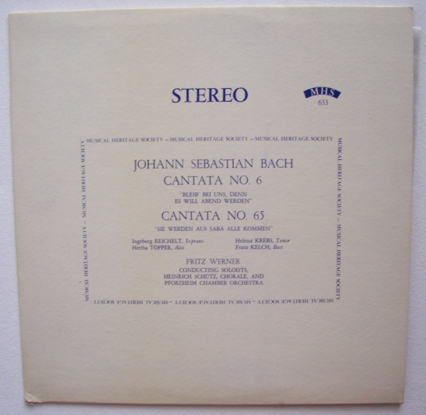 Johann Sebastian Bach (1685-1750) • Cantata No. 6 & 65 LP • Fritz Werner