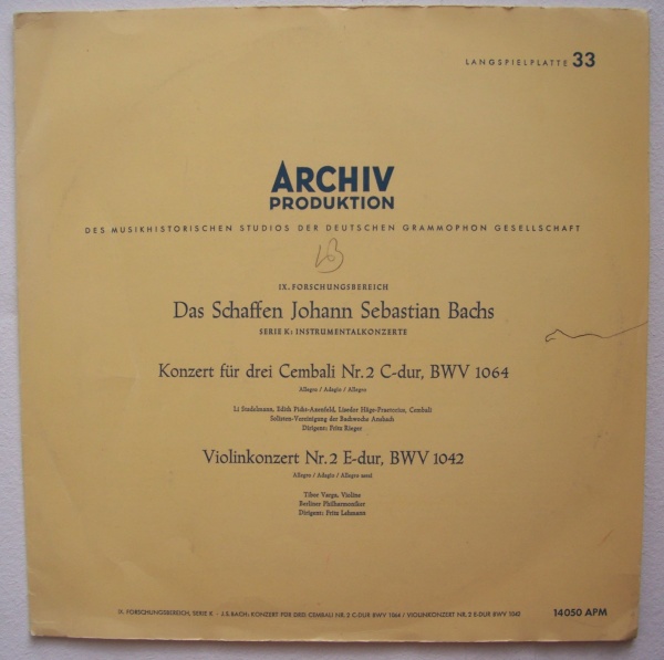 Bach (1685-1750) • Konzert für drei Cembali Nr. 2 - Violinkonzert Nr. 2 LP