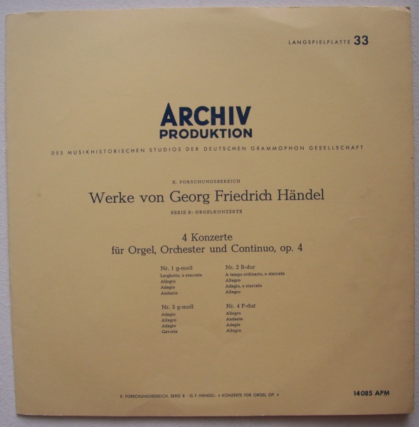 Händel (1685-1759) • 4 Konzerte für Orgel, Orchester und Continuo, op. 4 LP