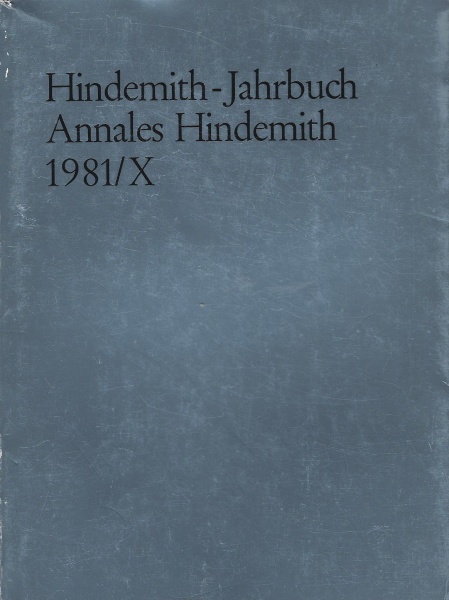 Hindemith-Jahrbuch • Annales Hindemith 1981 / X