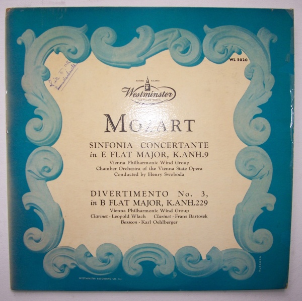 Wolfgang Amadeus Mozart (1756-1791) • Sinfonia Concertante LP • Henry Swoboda