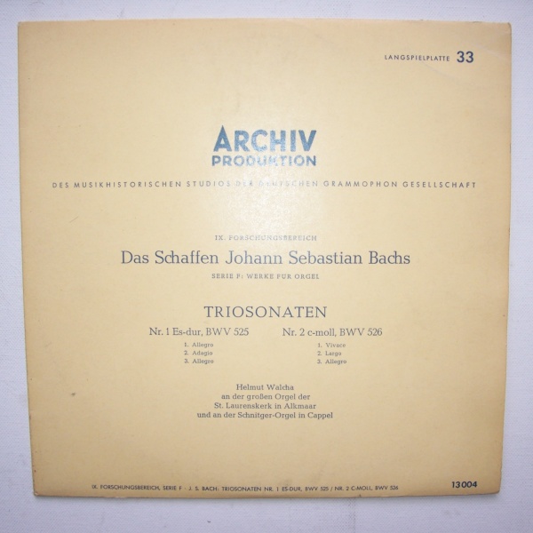Bach (1685-1750) • Triosonaten Nr. 1 & Nr. 2 10" • Helmut Walcha